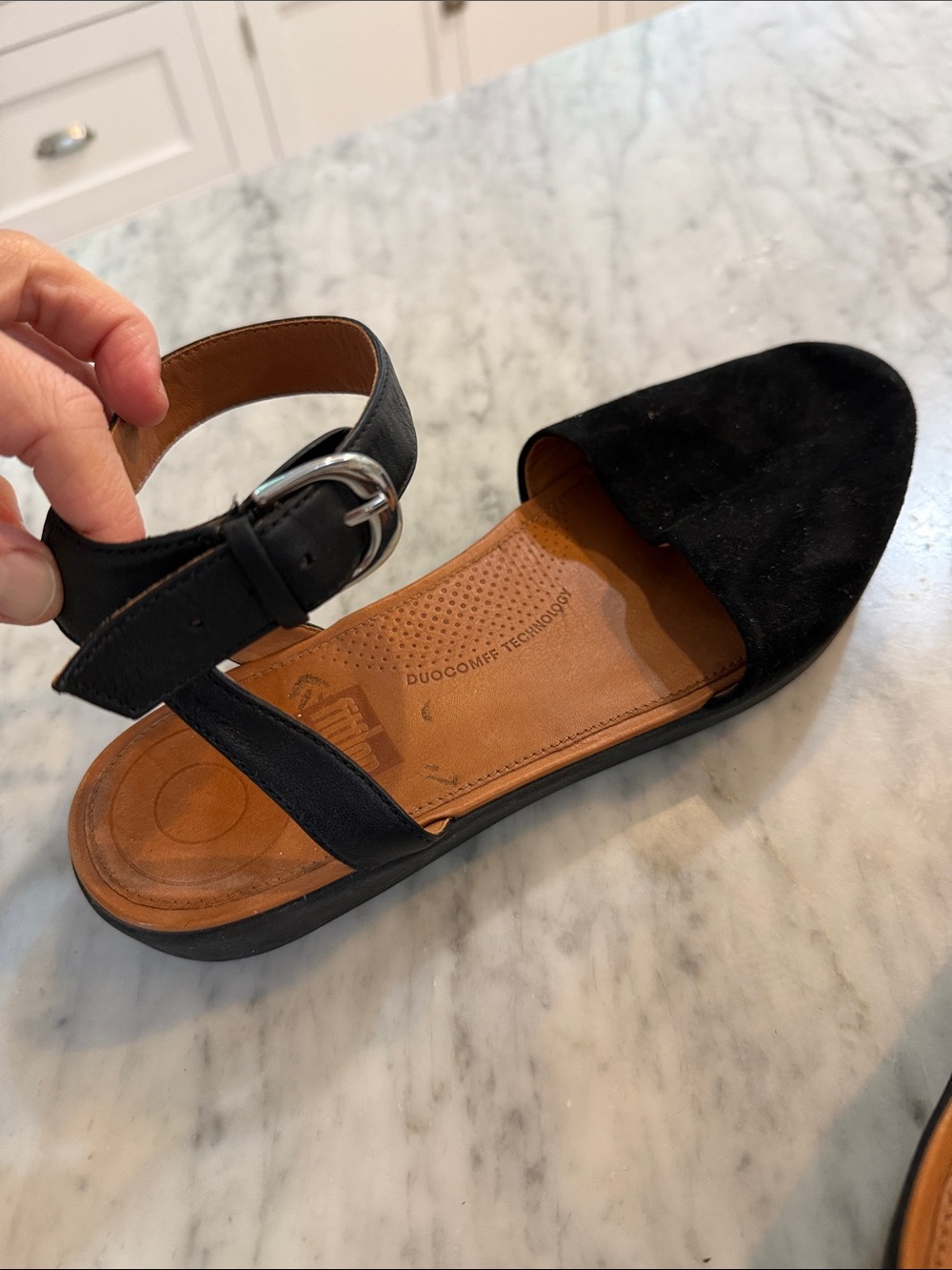 Fitflop Black Women's Suede D'Orsay Flat Sandals
